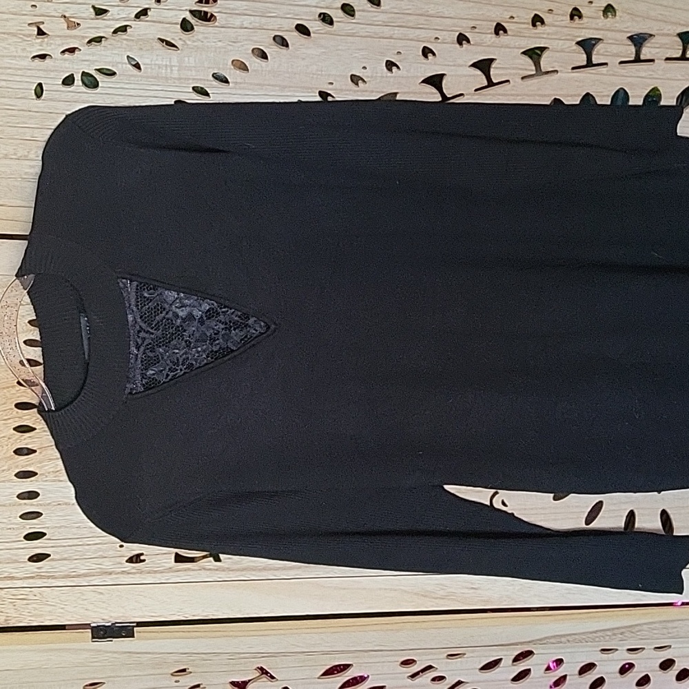 connected apparel Black Long Sleeve V-Neck Lace Insert Dress
